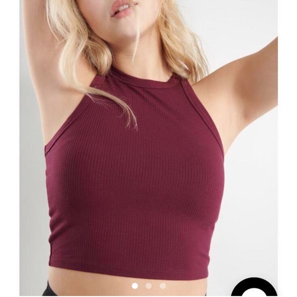 Garage high neck ribbed tank top in fig purple